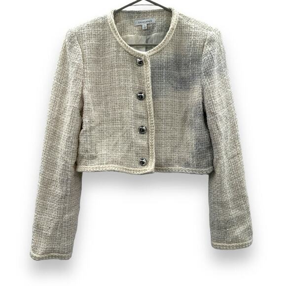 RTR Great Jones Cream Tweed Button Front Tweed Cropped‎ Jacket Sz 10 - Picture 3 of 11